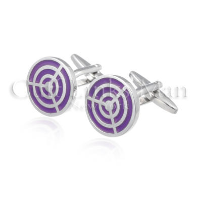 Circular On Target Purple Cuff Links: These rhodium-plated purple cufflinks are very elegant and a definitive must have for those who like the way silver blends and contrasts with the color purple. These cufflinks have a glossy finish which makes them even more attractive to the human eye. 