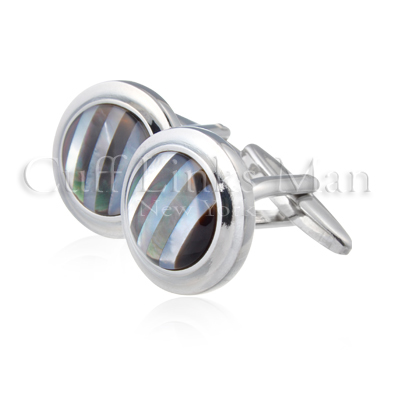 Circular Striped Onyx and MOP Cuff Links