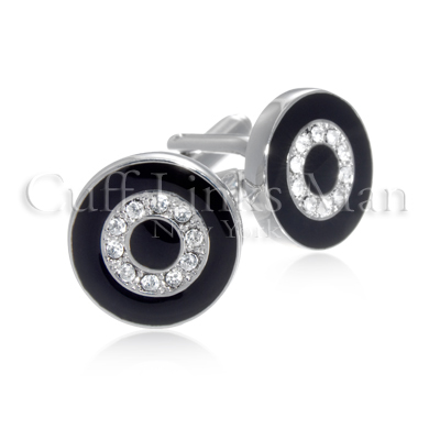 Stunning Circular CZ Diamond Black Cufflinks: These are absolutely one of the most elegant cuff link designs you will find, with carefully placed stones and black enamel these high end cufflinks are perfect for professionals and business people.