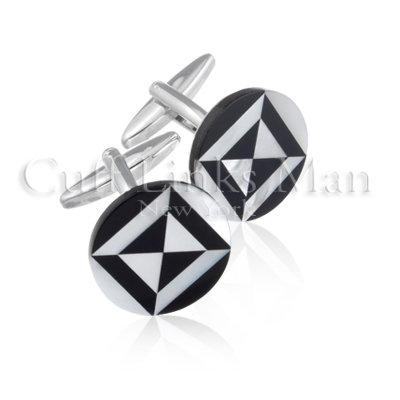 Onyx and Mother of Pearl Mosaic Cuff Links