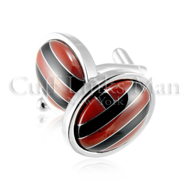 Oval Jasper Red and Onyx Stone Cuff Links - These red cufflinks provide a classy look, perfect for professionals.