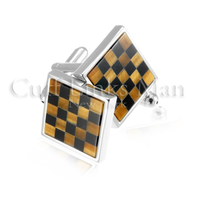 Chekered Board Agate Cuff Links