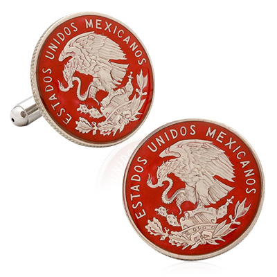 Hand Painted Mexican Coin Cufflinks http://site.cufflinksman.com/images/cuffs/CLI-2355_Hand_Painted_Mexican_Coin_Cufflinks_1.jpg