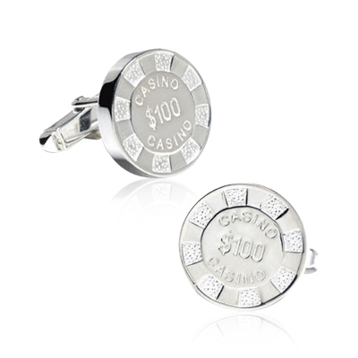 Las Vegas Ganbling Sterling Poker Chip Cufflinks